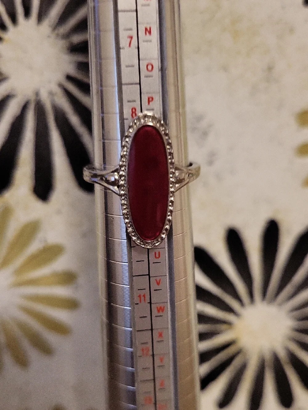 925 Silver Oval Red Coral Cabachon Stone Ring